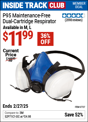 Harbor Freight Coupons, HF Coupons, 20% off - P95 Maintenance-free Dual Cartridge Respirators