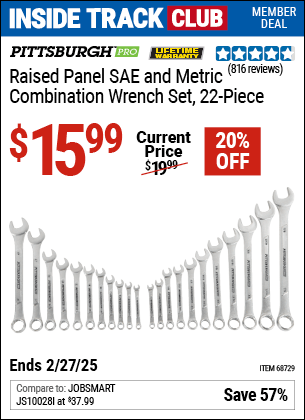 Harbor Freight Coupons, HF Coupons, 20% off - Raised Panel SAE & Metric Combination Wrench Set, 22 Pc.