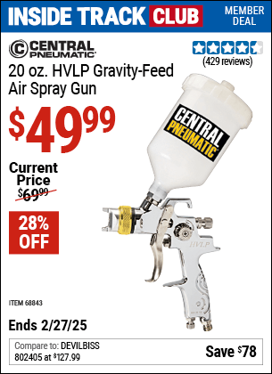 Harbor Freight Coupons, HF Coupons, 20% off - 20 Oz. Professional Hvlp Gravity Feed Air Spray Gun