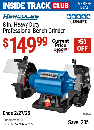 Harbor Freight Coupons, HF Coupons, 20% off - HERCULES 8 in. Heavy Duty Professional Bench Grinder for $149.99