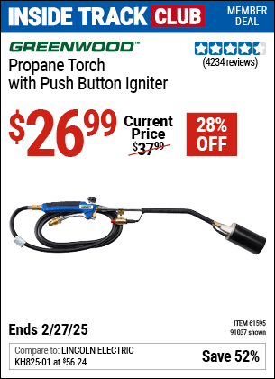 Harbor Freight Coupons, HF Coupons, 20% off - Propane Torch With Push Button Igniter