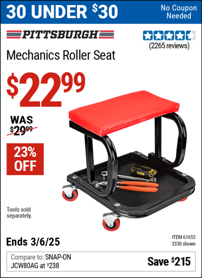 Harbor Freight Coupons, HF Coupons, 20% off - PITTSBURGH AUTOMOTIVE Mechanic's Roller Seat for $19.99