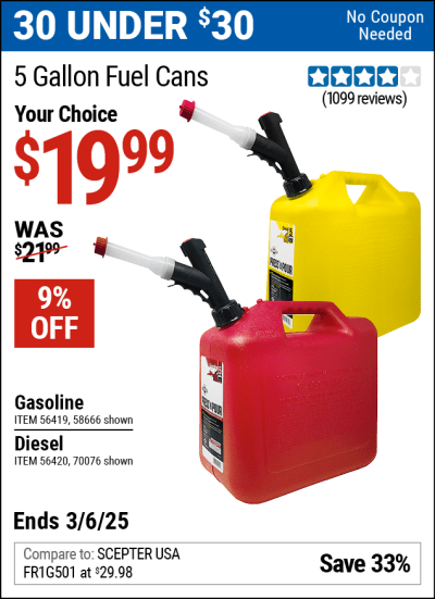 Harbor Freight Coupons, HF Coupons, 20% off - 5 Gallon Diesel/ Gas Can