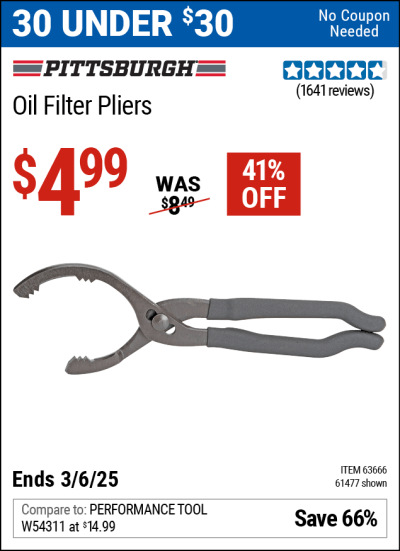 Harbor Freight Coupons, HF Coupons, 20% off - Oil Filter Pliers