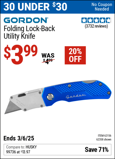 Harbor Freight Coupons, HF Coupons, 20% off - Folding Locking Back Utility Knife