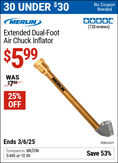 Harbor Freight Coupons, HF Coupons, 20% off - Extended Dual Foot Air Chuck Inflator