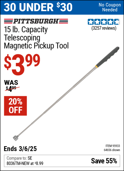 Harbor Freight Coupons, HF Coupons, 20% off - 15 lb. Capacity Telescoping Magnetic Pickup Tool