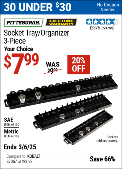 Harbor Freight Coupons, HF Coupons, 20% off - 3 Piece Socket Tray/organizers