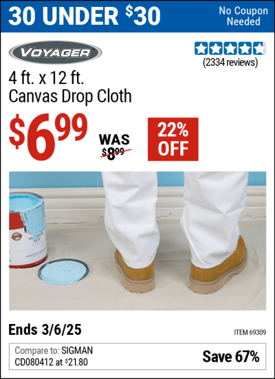 Harbor Freight Coupons, HF Coupons, 20% off - 4 Ft. X 12 Ft. Canvas Drop Cloth