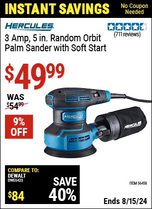 Harbor Freight Coupons, HF Coupons, 20% off - 3  Amp Corded 5 in. Variable Speed Random Orbital Sander