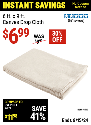 Harbor Freight Coupons, HF Coupons, 20% off - 6 x 9  Canvas Drop Cloth