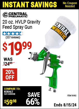 Harbor Freight Coupons, HF Coupons, 20% off - 20 oz. HVLP Gravity Feed Spray Gun