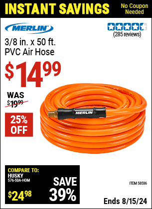 Harbor Freight Coupons, HF Coupons, 20% off - 3/8 in. x 50 ft. PVC Air Hose