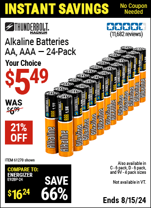 Harbor Freight Coupons, HF Coupons, 20% off - Thunderbolt Magnum Alkaline Batteries Aa, Aaa - 24 Pk