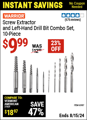 Harbor Freight Coupons, HF Coupons, 20% off - 12 Piece Screw Extractor Set