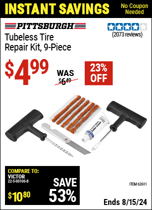 Harbor Freight Coupons, HF Coupons, 20% off - PITTSBURGH AUTOMOTIVE Tubeless Tire Repair Kit 
