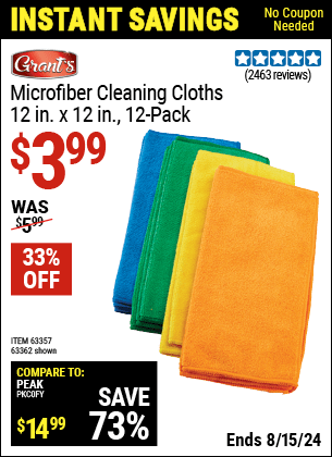 Harbor Freight Coupons, HF Coupons, 20% off - Microfiber Cleaning Cloths Pack Of 12