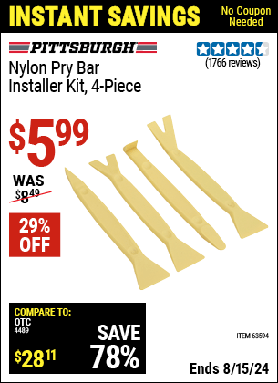 Harbor Freight Coupons, HF Coupons, 20% off - 4 Piece Nylon Pry Bar Installer Kit