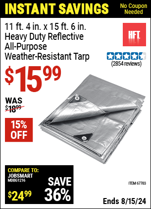 Harbor Freight Coupons, HF Coupons, 20% off - 11 Ft. 4 In. X 15 Ft. 6 In. Silver/heavy Duty Reflective All Purpose/weather Resistant Tarp