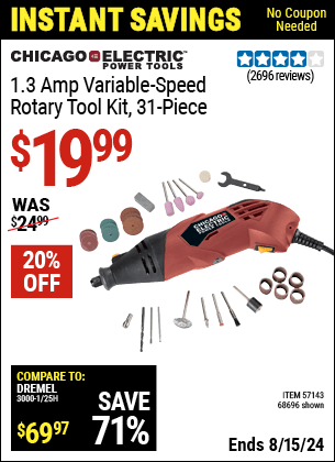 Harbor Freight Coupons, HF Coupons, 20% off - 31 Piece Heavy Duty Variable Speed Rotary Tool Kit