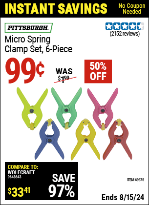 Harbor Freight Coupons, HF Coupons, 20% off - 6 Piece Micro Spring Clamp Set