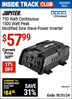 Harbor Freight Coupons, HF Coupons, 20% off - 750 Watt Continuous/1500 Watt Peak Modified Sine Wave Power Inverter