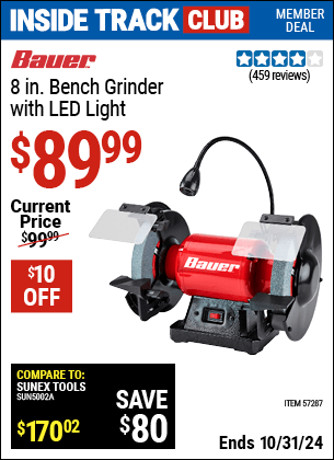 Harbor Freight Coupons, HF Coupons, 20% off - BAUER 8 in. Bench Grinder With LED Light for $79.99