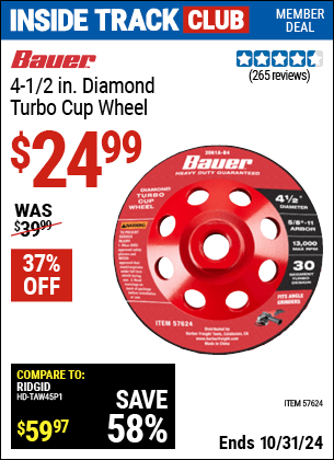 Harbor Freight Coupons, HF Coupons, 20% off - 4-1/2 in. Diamond Turbo Cup Wheel