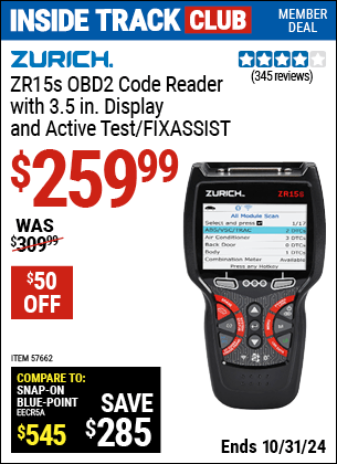 Harbor Freight Coupons, HF Coupons, 20% off - ZURICH ZR15s OBD2 Code Reader with 3.5 in. Display and Active Test/FixAssist for $259.99