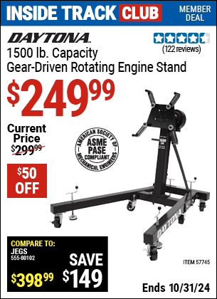 Harbor Freight Coupons, HF Coupons, 20% off - DAYTONA 1500 lb. Capacity Gear Driven Rotating Engine Stand for $259.99