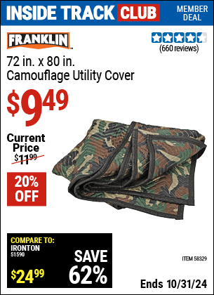 Harbor Freight Coupons, HF Coupons, 20% off - FRANKLIN 72 in. x 80 in. Camouflage Utility Cover for $9.99