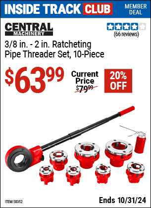 Harbor Freight Coupons, HF Coupons, 20% off - CENTRAL MACHINERY 3/8 in. to 2 in. Ratcheting Pipe Threader Set, 10-Piece for $63.99