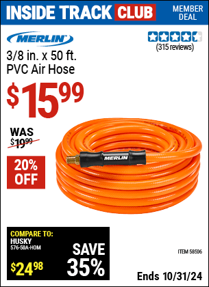 Harbor Freight Coupons, HF Coupons, 20% off - 3/8 in. x 50 ft. PVC Air Hose