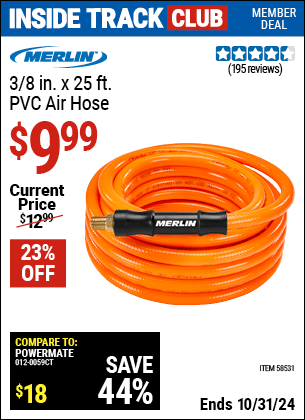 Harbor Freight Coupons, HF Coupons, 20% off - MERLIN 3/8 in. x 25 ft. PVC Air Hose 