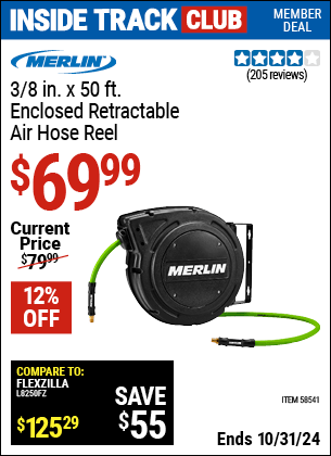 Harbor Freight Coupons, HF Coupons, 20% off - MERLIN 3/8 in. x 50 ft. Enclosed Retractable Air Hose Reel for $69.99