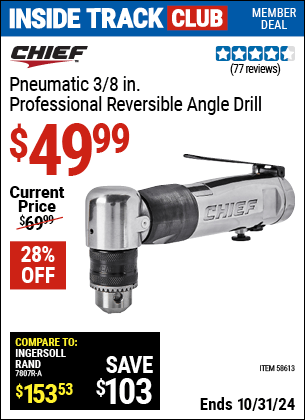 Harbor Freight Coupons, HF Coupons, 20% off - CHIEF 3/8 in. Professional Reversible Air Angle Drill for $49.99