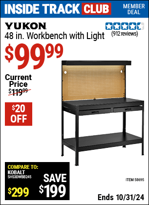 Harbor Freight Coupons, HF Coupons, 20% off - YUKON 48 in. Workbench with Light 