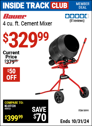 Harbor Freight Coupons, HF Coupons, 20% off - BAUER 4 cu. ft. Cement Mixer for $349.99