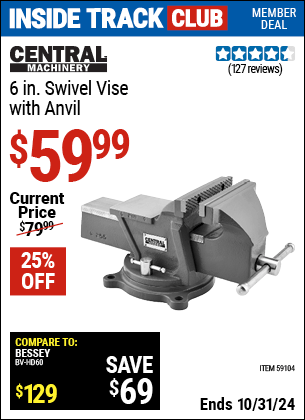 Harbor Freight Coupons, HF Coupons, 20% off - CENTRAL MACHINERY 6 in. Swivel Vise with Anvil 