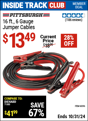 Harbor Freight Coupons, HF Coupons, 20% off - 16 Ft. 6 Gauge Heavy Duty Booster Cables