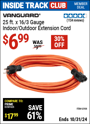 Harbor Freight Coupons, HF Coupons, 20% off - 25 ft. x 16 Gauge Indoor/Outdoor Extension Cord