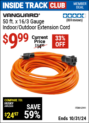 Harbor Freight Coupons, HF Coupons, 20% off - 50 Ft. X 16 Gauge Outdoor Extension Cord