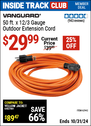 Harbor Freight Coupons, HF Coupons, 20% off - 12 Gauge X 50 Ft. Outdoor Extension Cord