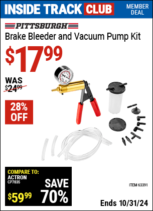 Harbor Freight Coupons, HF Coupons, 20% off - PITTSBURGH AUTOMOTIVE Brake Bleeder and Vacuum Pump Kit for $17.99