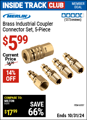 Harbor Freight Coupons, HF Coupons, 20% off - 5 Piece Brass Industrial Coupler Connector Kit