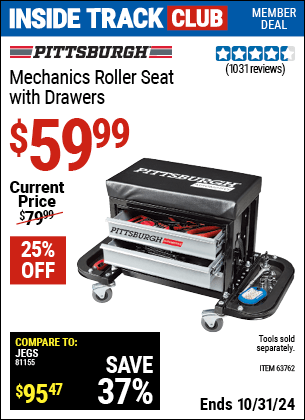 Harbor Freight Coupons, HF Coupons, 20% off - Mechanic's Roller Seat With Drawers