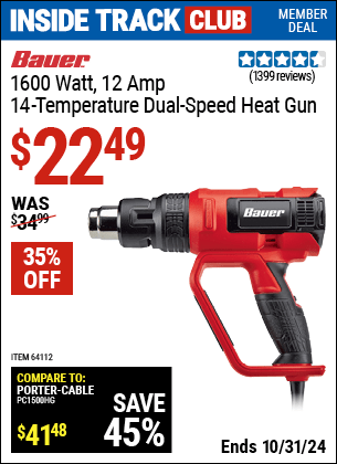 Harbor Freight Coupons, HF Coupons, 20% off - 1600 Watt 12 Amp 14 Temperature Dual Fan Speed Heat Gun