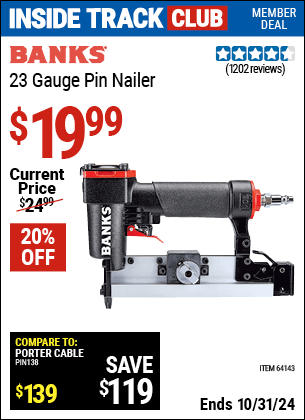 Harbor Freight Coupons, HF Coupons, 20% off - 23 Gauge Pin Nailer