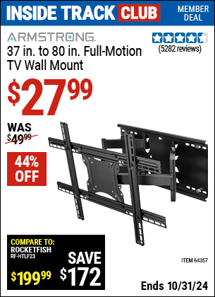 Harbor Freight Coupons, HF Coupons, 20% off - ARMSTRONG 37 in. to 80 in. Full-Motion TV Wall Mount for $39.99