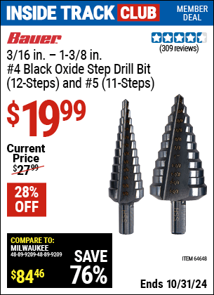 Harbor Freight Coupons, HF Coupons, 20% off - 2 Piece Black Oxide Coated M2 Steel High Speed Step Bits